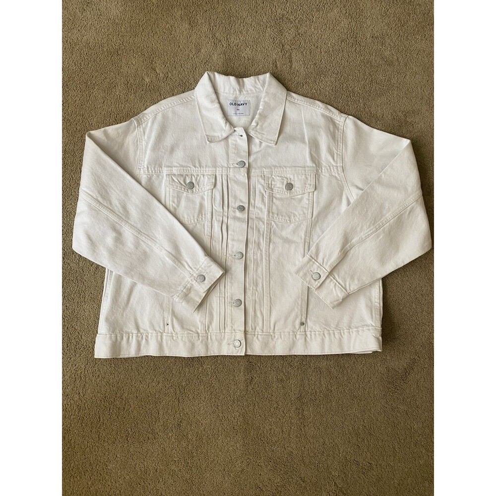 Old Navy Jean Jacket in White Coastal Classic Wardrobe Staple Women’s Size XXL